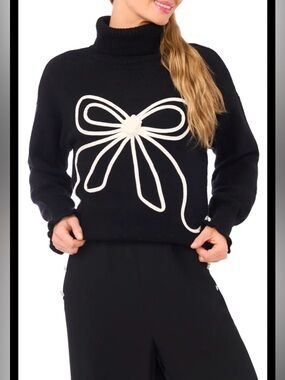 LINA IVY Anthroplogie Sweater  Women’s Size S Black Bow Pullover Crew